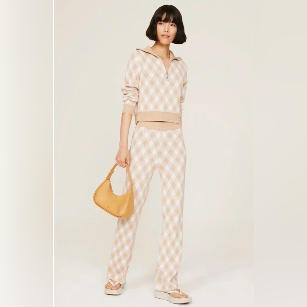 SAYLOR Beige & Cream Argyle Straight-Leg Knit Pants